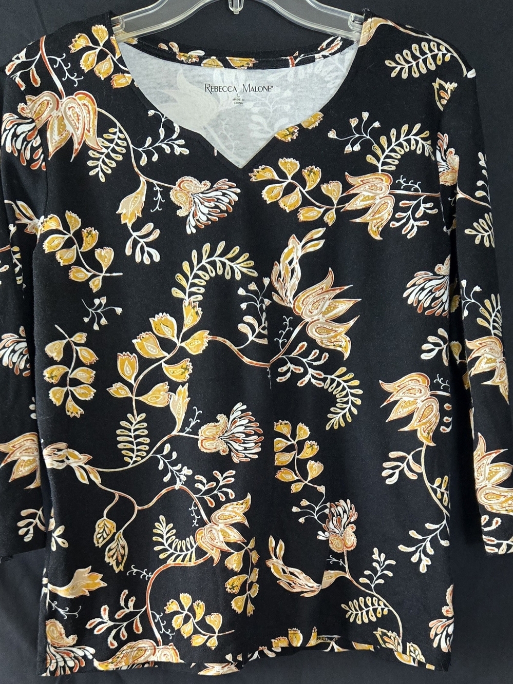 Rebecca Malone Black Floral V-Neck Top - Yellow & Cream Print #584